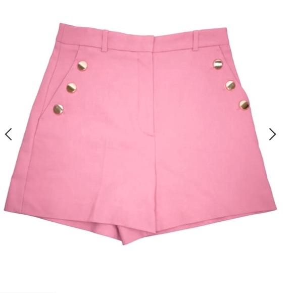 ZARA NWT High Waisted Sailor Shorts with Gold Buttons Pink Size S - Picture 2 of 3